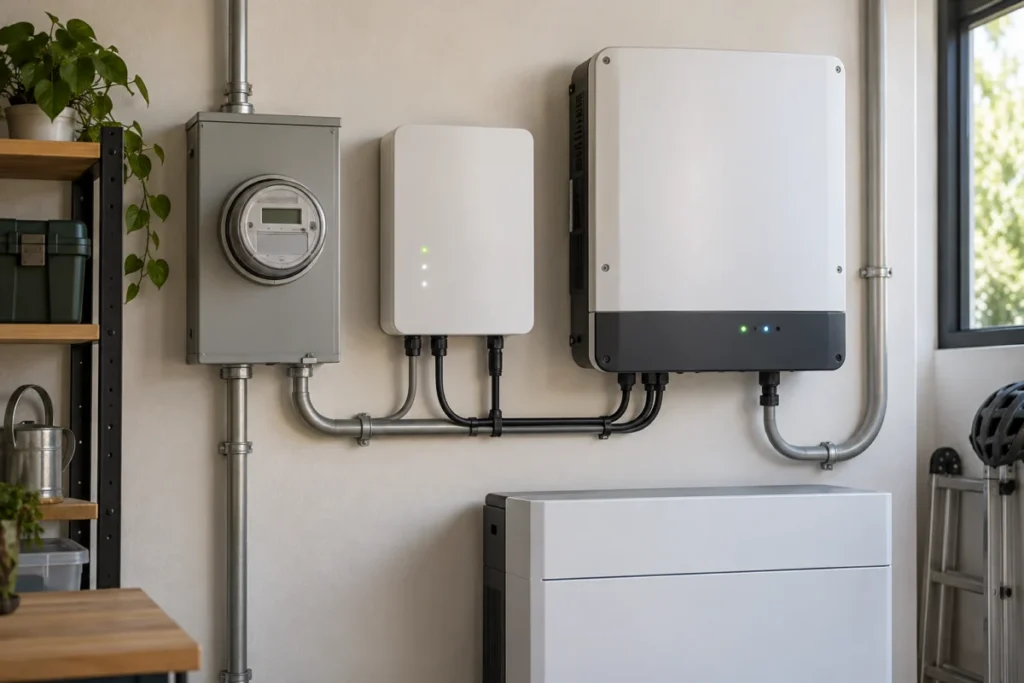Energiesteuerung neben Stromzähler und Wechselrichter