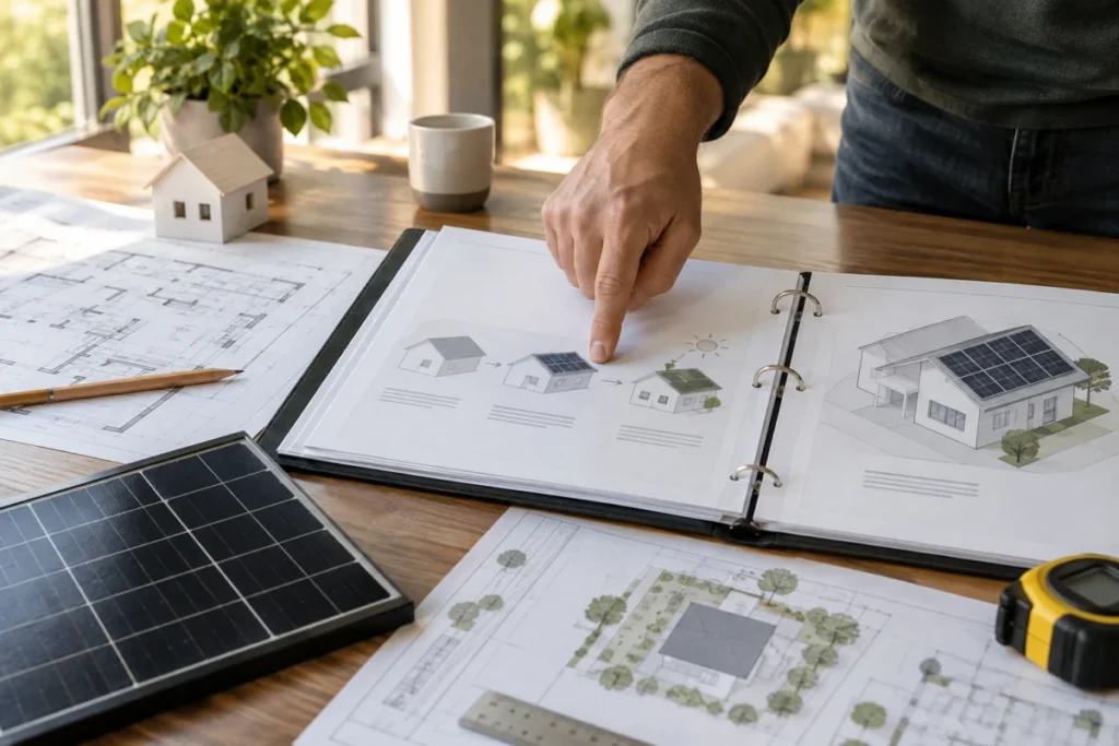 Gebäudeplan und geordnete Unterlagen für die weitere Projektplanung