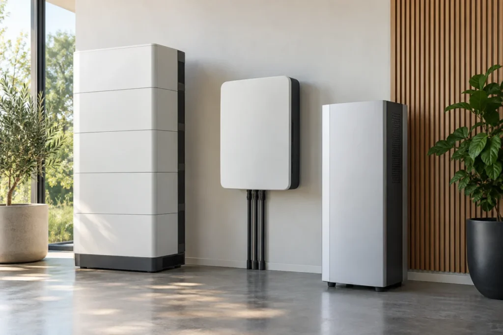 Drei unterschiedliche Bauformen von Batteriespeichern